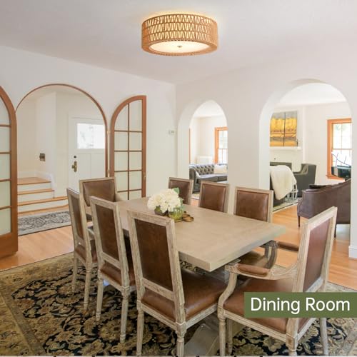 17.7" Rattan Ceiling Light Large Flush Mount Ceiling Light Brown (Brown / 17.7")