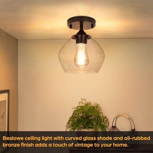 Modern Semi Flush Mount Ceiling Light with Clear Glass Shade (Brown)