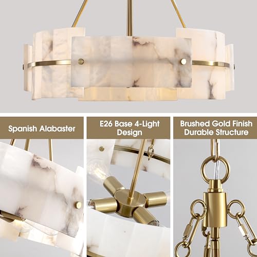 22” Alabaster Chandelier 4 (22"Brushed Gold)