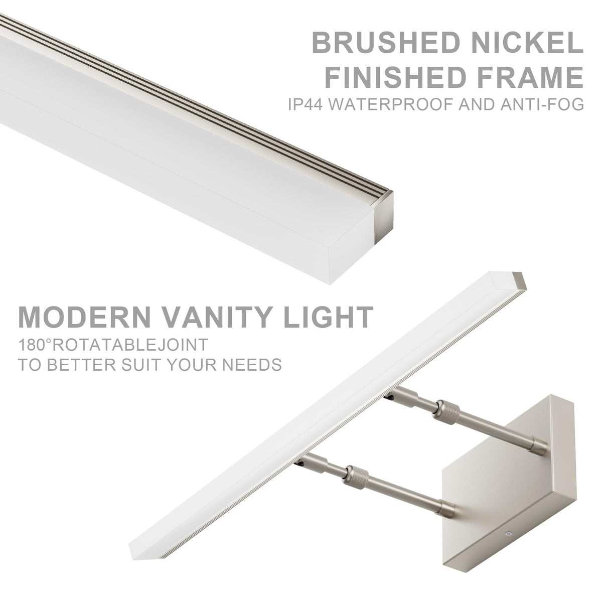 24 inch Modern Brushed Nickel Vanity Light Adjustable Bathroom Light Fixtures Over Mirror Rotatable Vanity Lighting 5500K (Brushed Nickel / 23.6 in)