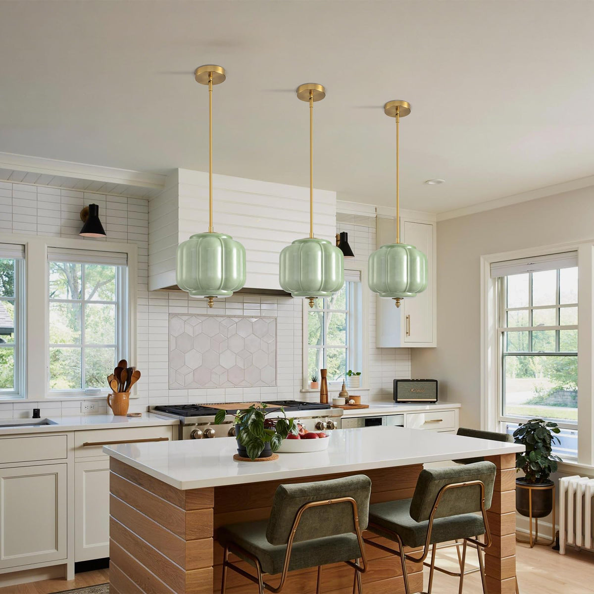 Vintage Green Glass Pendant Lights 9.8 Inch Mid Century Modern Hanging Ceiling Light (Green-1 Pack / 9.8 inch)