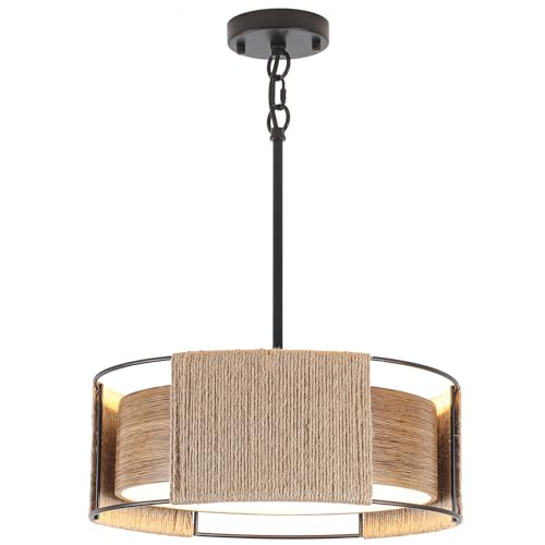 Drum Chandeliers for Dining Room 4 Lights Industrial Black Pendant Light Fixture Adjustable Hanging Lights for Living Room Entryway