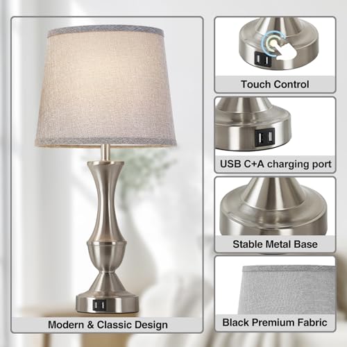Touch Table Lamps Set of 2 (Silver,Grey / 22in)