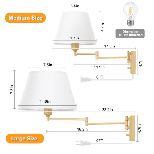 Dimmable Wall Sconce Plug in (Oak color / Large)