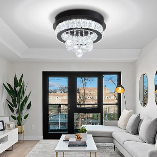 Dia 12" Mini Chandelier Flush Mount Chandelier for Hallway (Black / Dia 12")