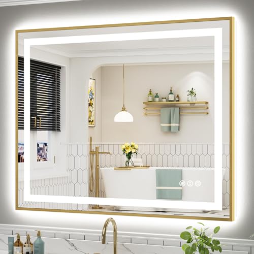 48x40 Inch LED Bathroom Mirror with Gold Frame (Backlit+front Lit With Gold Frame / 48"L x 40"W)