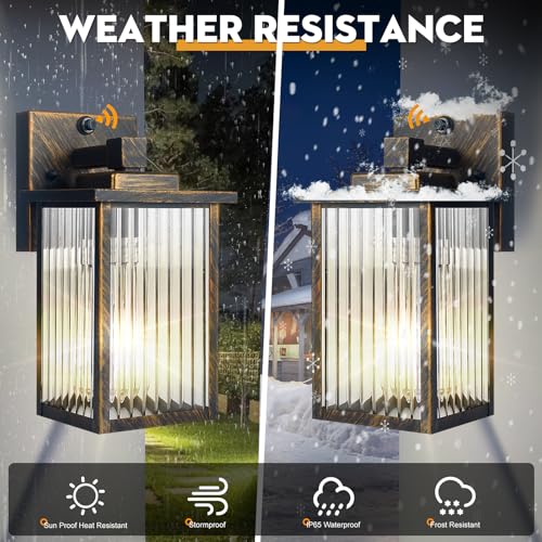 Black Brush Gold Dusk to Dawn Wall Mount Porch Lights (Black Brush Gold / 10.6''-1 Pack)