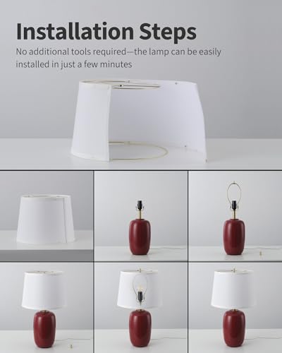 22 Inch Red Ceramic Table Lamps Set of 2 (H22" Red Ceramic + White Shade (2 Pack) / H22 × ∅12.2 inch)