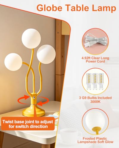 Globe Yellow Table Lamp Dimmable Magic DIY Arms G9 Bulbs Included (12-Yellow-Globe-3U-Magic DIY Arms)
