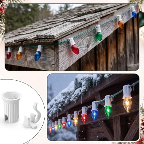 100 Pcs C7 E12 Replacement Sockets for Christmas Lights (White)