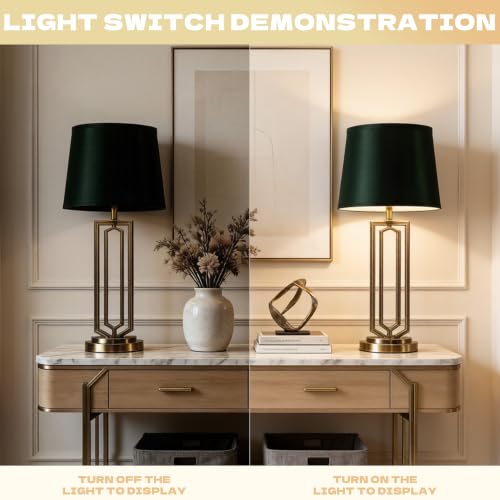 Medium Lamp Shades for Table Lamps Set of 2 (11"×13"×10"-2 PCS / Green Natural Faux Silk)