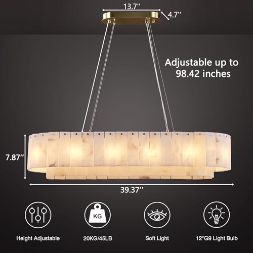 Alabaster Rectangular Chandelier for Dining Room (3-Gold-39in / 39 in)