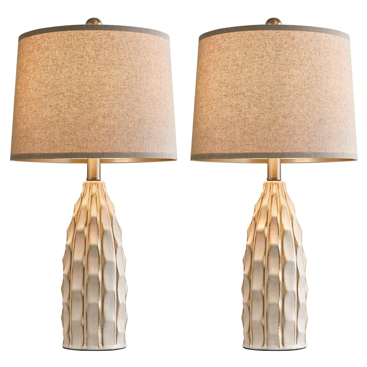 Ceramic Table Lamps Set of 2 (B 23.75"-Cream-2Pack)