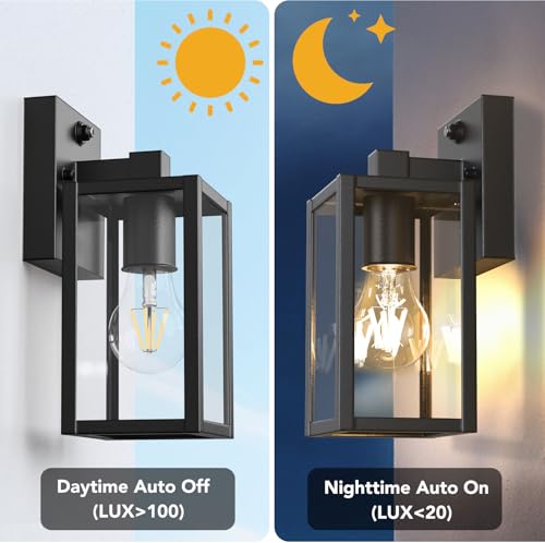 Dusk to Dawn Outdoor Light Fixtures (Black / 9.65 in (2-Pack))