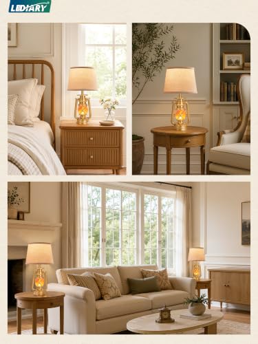 18.72" Antique Gold LED Lantern Flickering Flame Table Lamps for Bedrooms Set of 2 (Antique Gold)