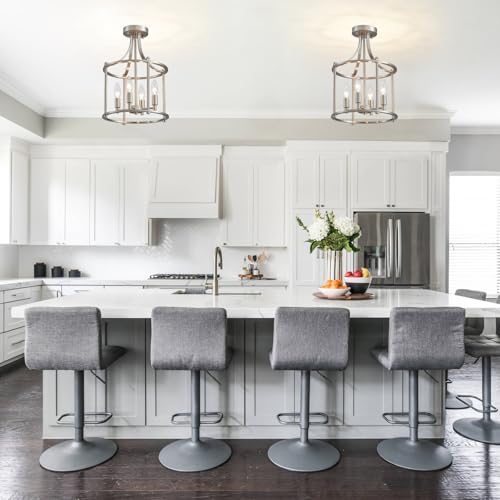 Brushed Nickel Semi Flush Mount Ceiling Light Fixture Modern 4 Light Round Small Mini Chandelier Cage Ceiling Lights for Entryway Foyer Hallway 12" Geometric Dining Room Chandelier (183-Brushed Nickel)