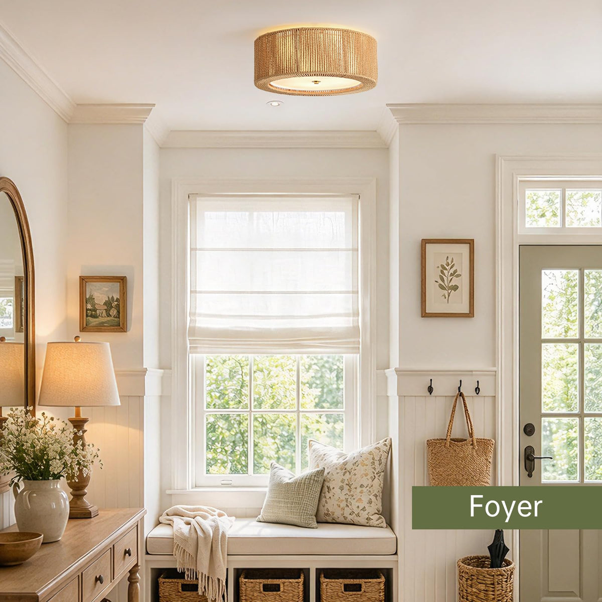 15.7" Boho Ceiling Light (Vertical Weave- Brown / 15.7")