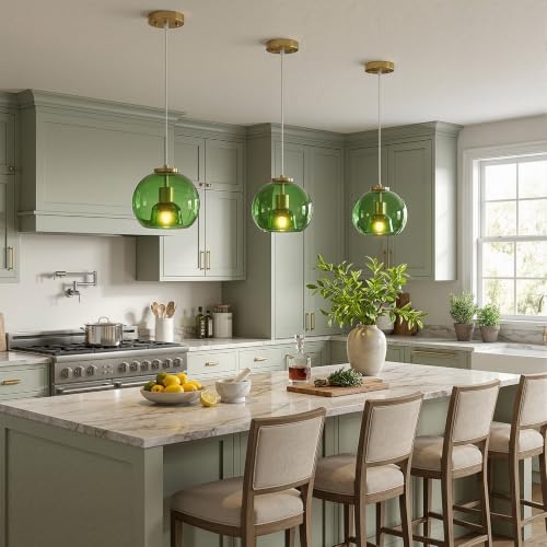 Emerald Green Glass Pendant Lights Kitchen Island (Emerald Green(7.87 in) / 3-Pack)