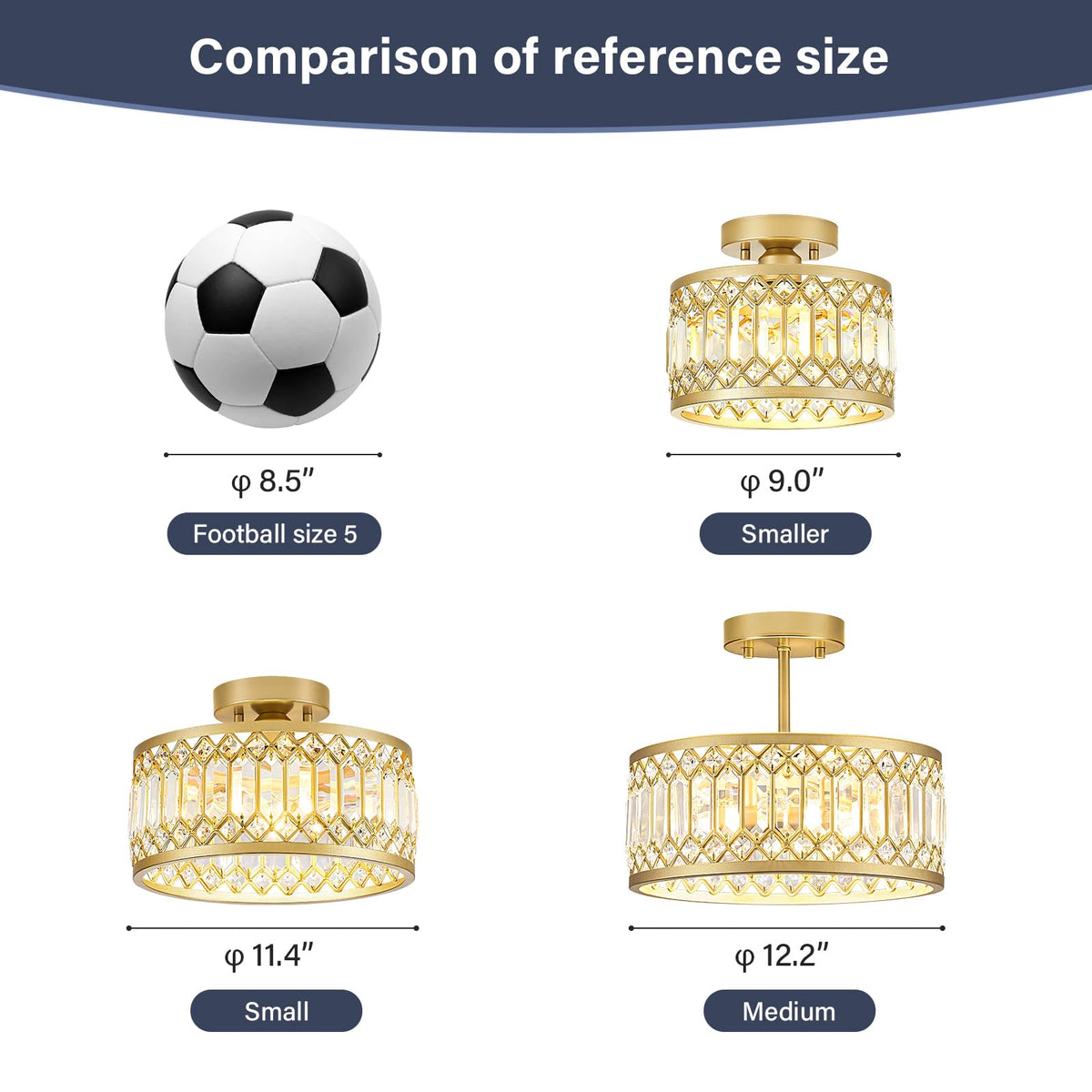 Crystal Gold Ceiling Light (Gold / 12 Inch)