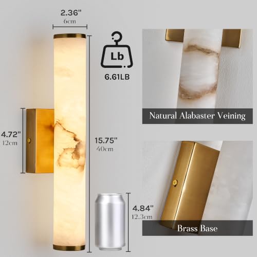Alabaster Wall Sconces Modern LED Bathroom Wall Light 15.7" (Gold-Warm light / 15.7in-1pack)