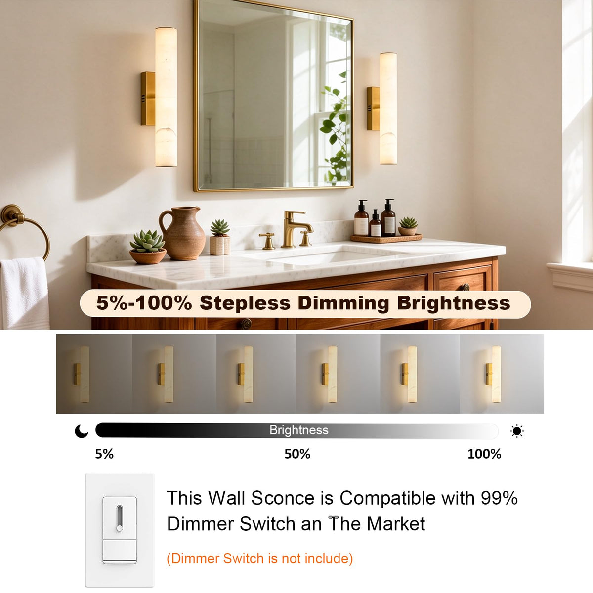 20in Alabaster Wall Sconces (Gold-20in-1 Pack)