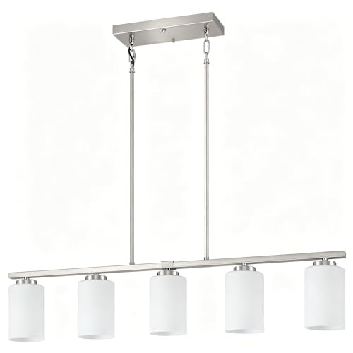 5 Light Modern Linear Chandelier Over Table Dining Room Light Fixtures (5-Light Nickel)