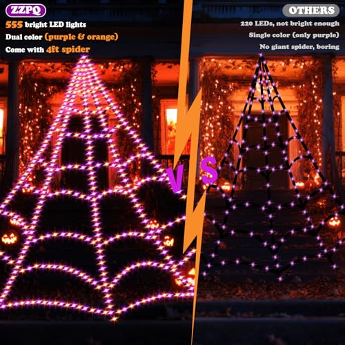 Halloween Light Up Spider Web Outdoor (A-Purple&Orange - 555LED)