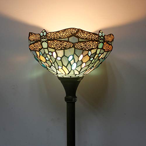 Tiffany Floor Lamp Sea Blue Stained Glass Torchiere Pole Light