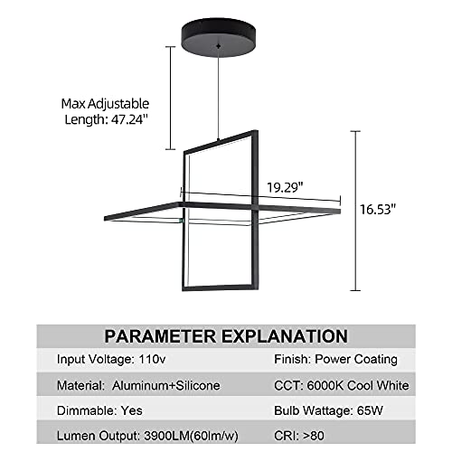 Modern Black LED Square Hanging Pendant Chandelier