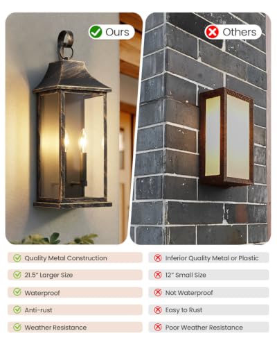 22" Large Outdoor Wall Lights Modern Wall Lantern (Black Brushed Gold / 22 Inch)