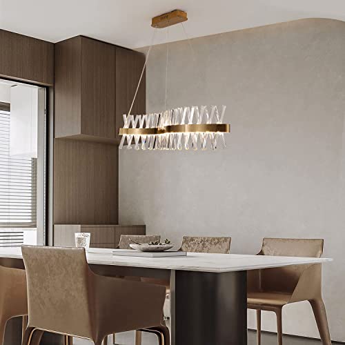 40”Gold Linear Crystal Chandelier Modern LED Ceiling Pendant Light Fixture (Gold LED / 40 inches)