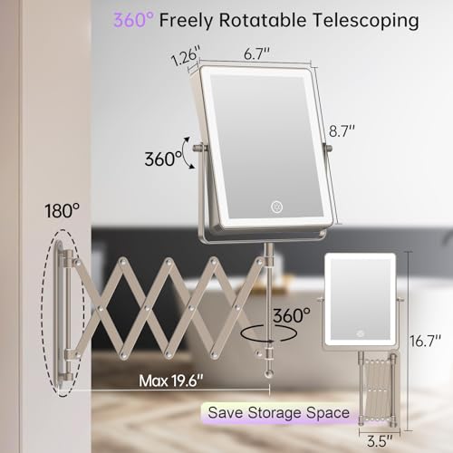 8.7" 5000mAh Rechargeable Wall Mounted Makeup Mirror (Nickel B)