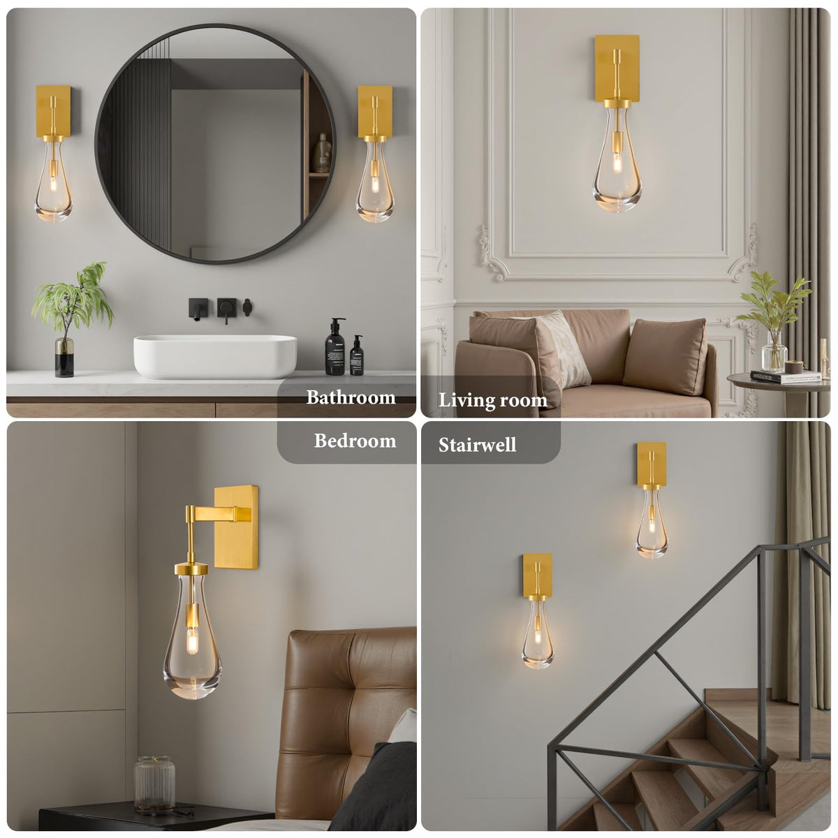 Raindrop Brass Crystal Wall Sconce (Elegant Gold / 1 Pack)