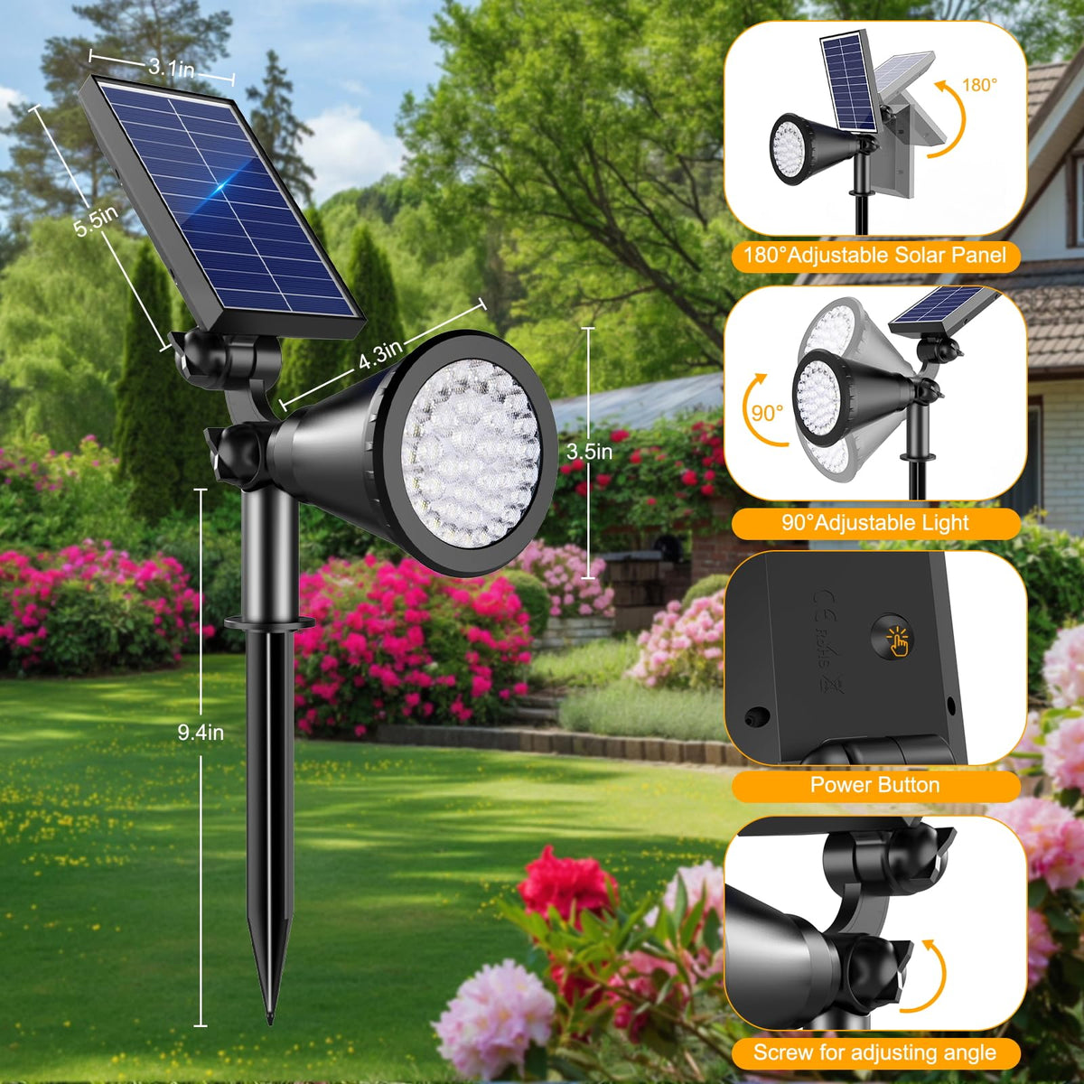 Solar Lights Outdoor Waterproof Spot Lights (Multicolor / 2 Pack)
