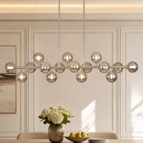 55" Mid Century Modern Glass Globe Sputnik Chandelier with Grey Bubble (Nickel + Grey / 55 Inch)