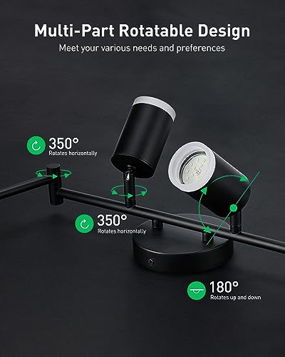 6 Light Black Kitchen Track Lighting Fixtures Ceiling Adjustable Head (Black / 6 Light (Ceiling Mount))