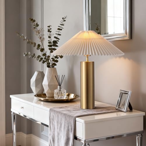 Modern Table Lamp with Metal Blade Lampshade and Cylindrical Base