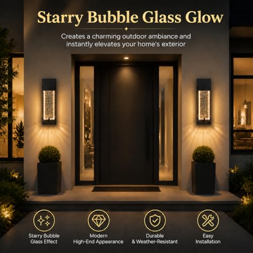 12" Bubble Glass Outdoor Wall Lights (Black-2 Pack)