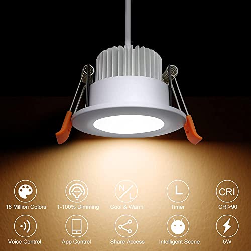 Smart 2 Inch LED Recessed Lighting RGB WiFi Downlight (RGB (Red, Green, Blue) / 1 Pack (White))