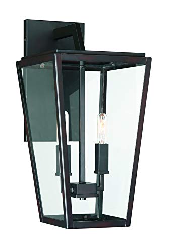 5-548-13 Milton Modern Clear Glass Outdoor Wall Lantern, 2-Light 80 Total Watts, 20" H x 10" W, English Bronze (20" Height)