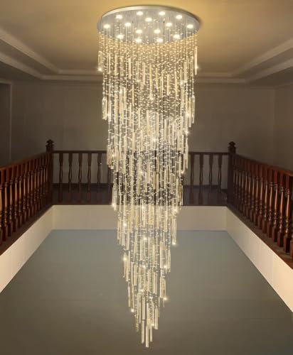 D40'' x H120'' Crystal Chandelier High Ceiling Chandeliers for Entryway Large Raindrop Chandeliers LED Dimmable Flush Mount Light Fixtures for Staircaes Foyer Hallway Living Room Bulbs Included Silver (D40'' x H120'' Silver)