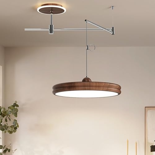 Adjustable Round Swing Arm Pendant Light in Walnut (30cm)