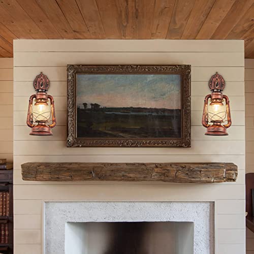 Rustic Wall Sconce Lighting Lantern Mounted Light with Glass Lampshade for Hallway Farmhouse Loft W7 x H15 (W7" x H15" x D9.8")