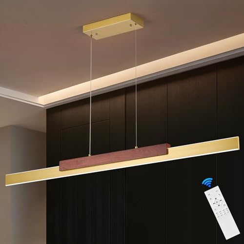 Gold LED Linear Pendant Light 52in Kitchen Island Lighting Dimmable (Gold wood / 51.2'')