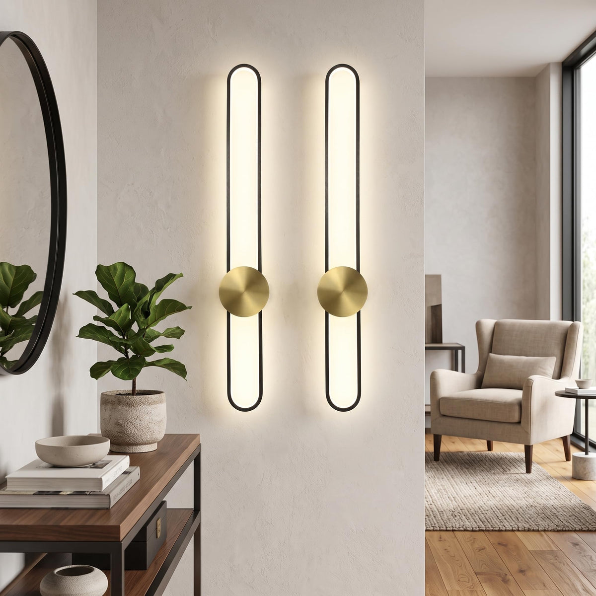 Modern Wall Sconce 4000K Dimmable LED Wall Light Fixture (Black / 35.4inch, 4000K)
