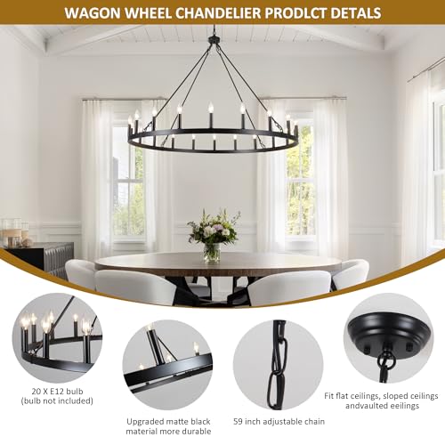 47.2 inches Black Wagon Wheel Chandelier (Black-20 lights)