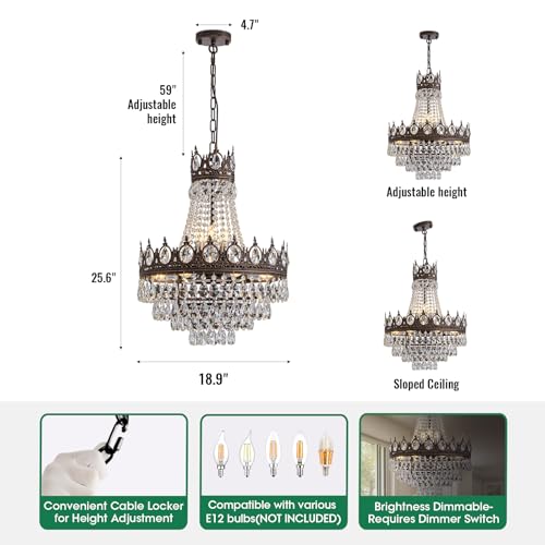 Vintage Crystal Chandeliers for Dining Room Light Fixture (D19"H25.6"- Antique Bronze)