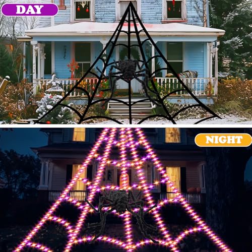 Halloween Light Up Spider Web Outdoor (A-Purple&Orange - 555LED)