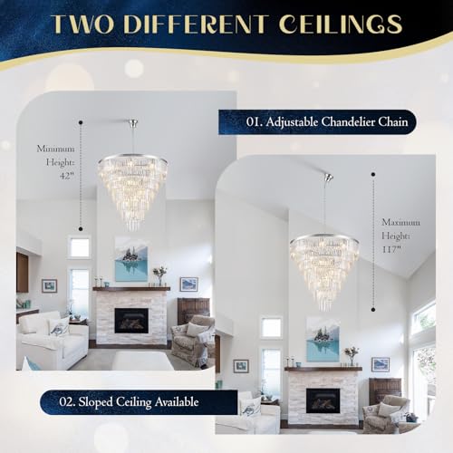 Chrome Crystal Chandeliers 22 Lights 36" Luxury Round Chandelier (Chrome / Large-35.4”)