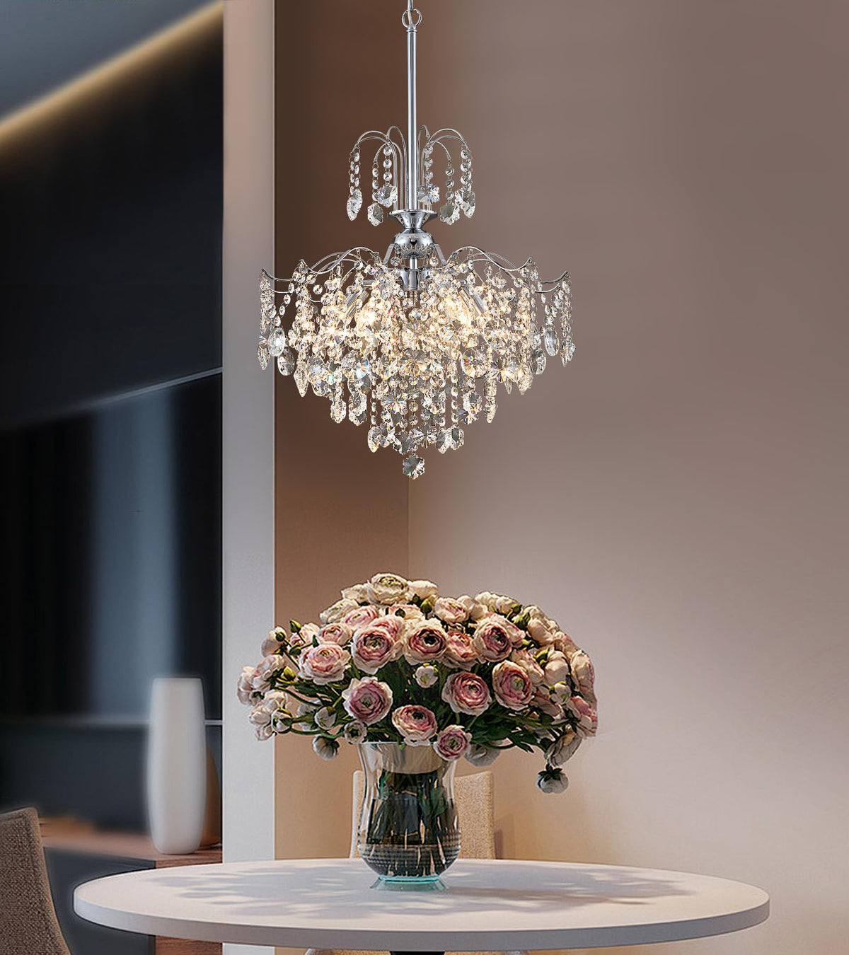 Modern Crystal Chandelier Chrome Pendant Light 6 Lights for Dining Room Kitchen Island Entryway Bathroom Hallway UL Listed (Chrome-6Light)